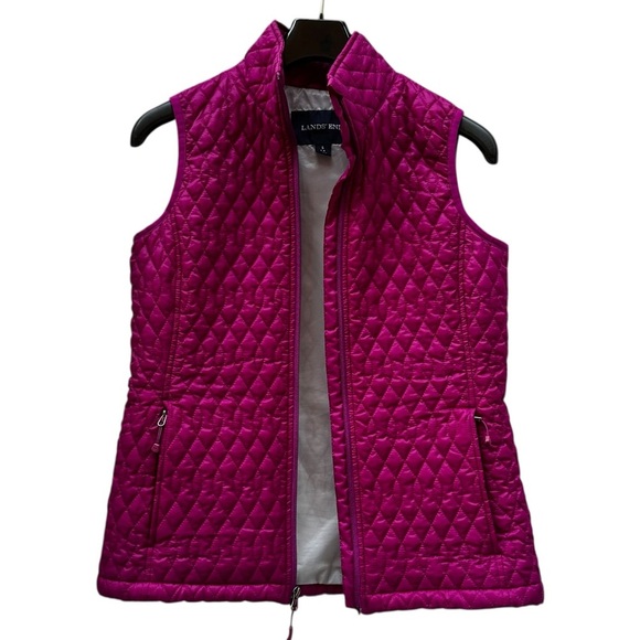 Land's End Women Fuchsia Quilted Vest Mock Neck Full Zip Lightweight Size S 6-8 - Picture 1 of 6